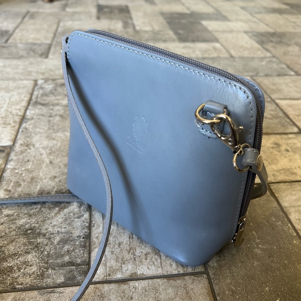 Elegant Blue Italian Leather Crossbody Bag— made in Florence Italy